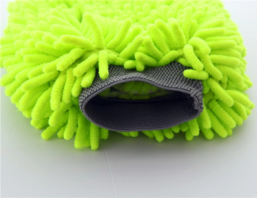 Green Color 20X30cm Premium Quality Scratch-Free Microfiber Chenille Car Wash Mitt Car Detailing Glove