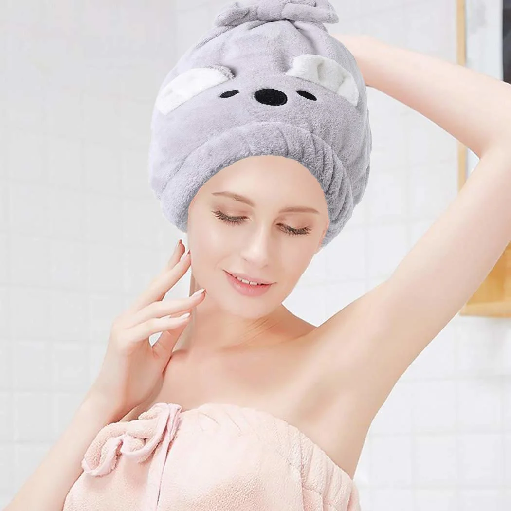 Microfiber Hair Drying Caps, Cute Hair Drying Towels Wrap, Elastic Bath Shower Cap, Absorbent Fast Drying Hair Turban for Women and Girls (Grey)