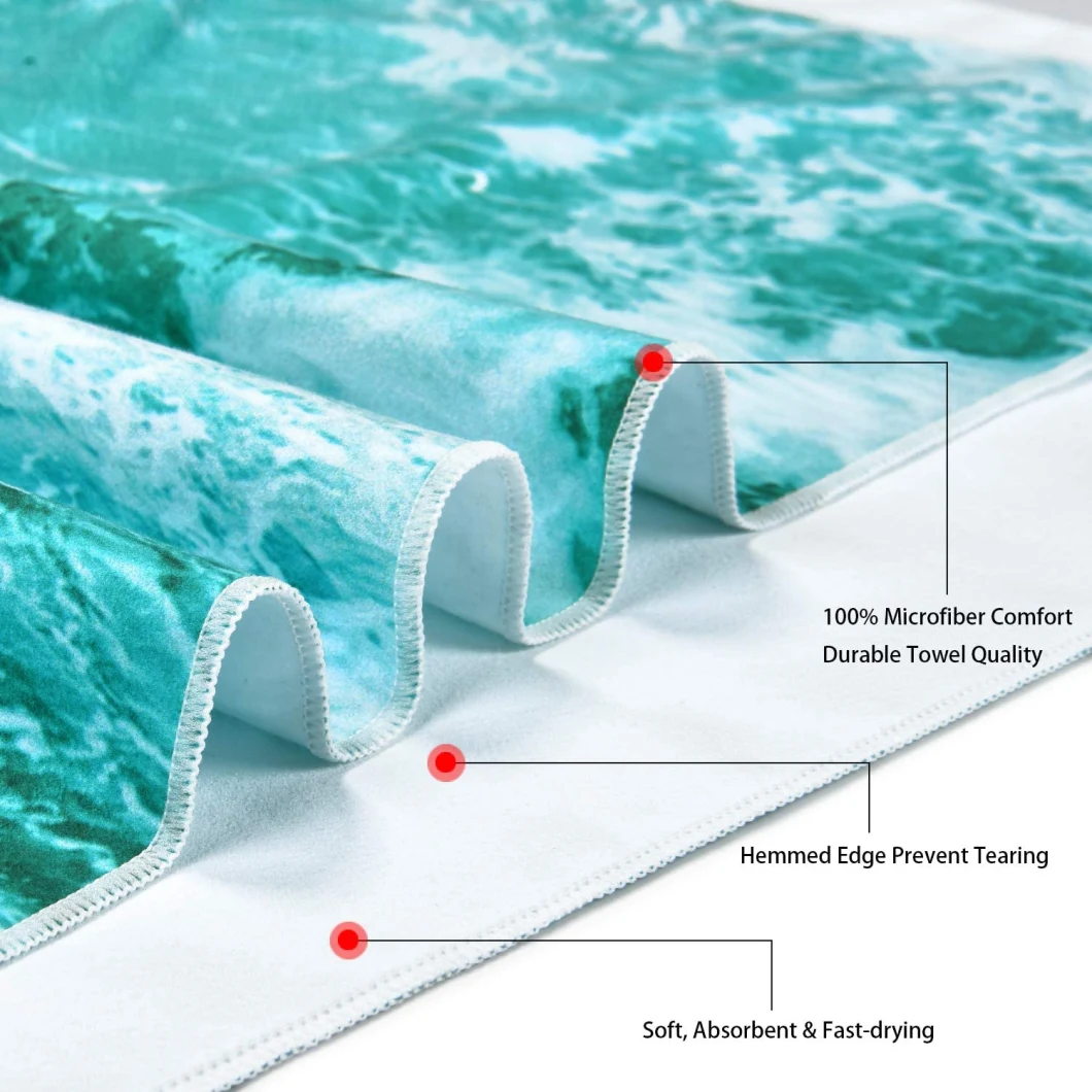 Sea Ocean Wave Beach Towel Premium Microfiber Beach Towel, 31.5 X 58.3 Inches, Super Soft Water Absorbent Easy Care, Ocean Blue