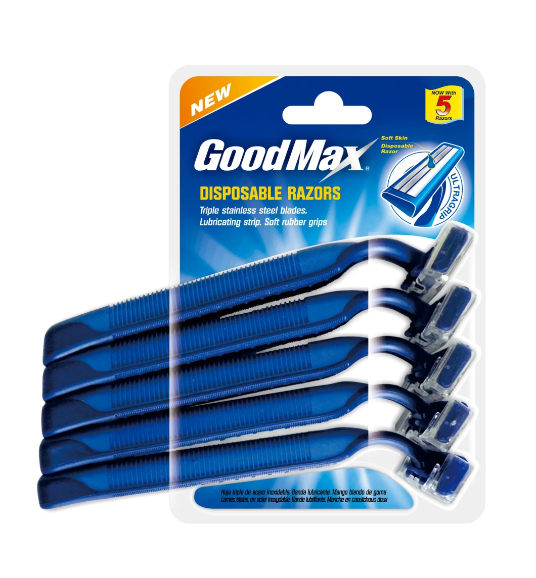 Disposable Shaving Razor with Triple Blades in Blister