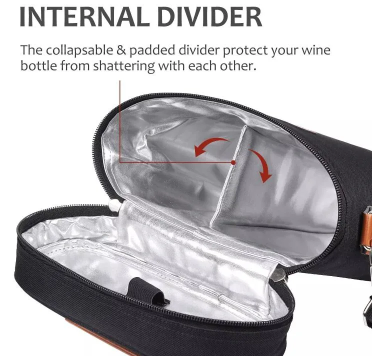 2 Bottle Wine Carrier Bag Tote Insulated Food Cooler Bag Waterproof Picnic Box Wine Cooler Bag