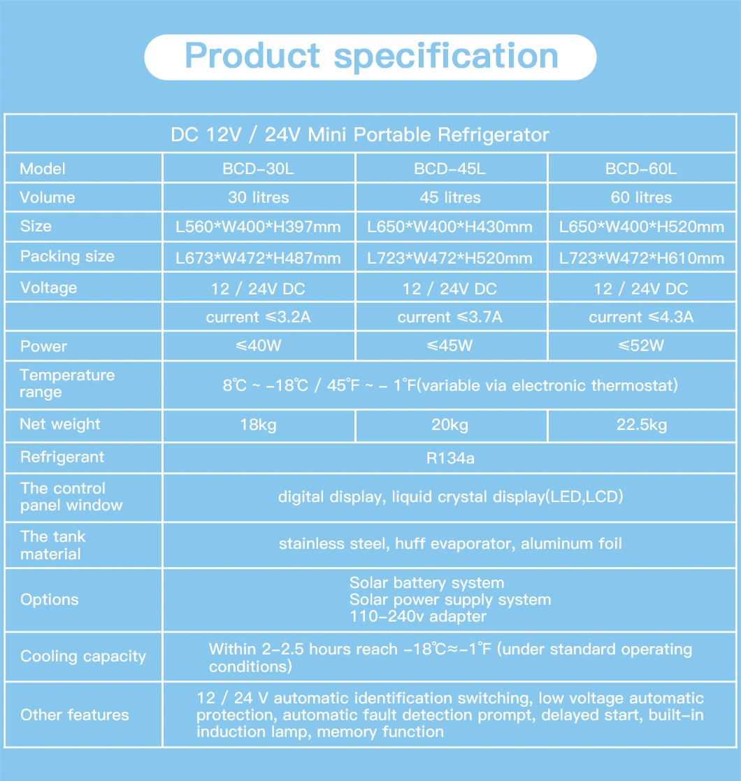 30L/45L/60L Portable Camping Fridge Compresso Box Chest Freezer Car Refrigerator Mini Fridge for Adults