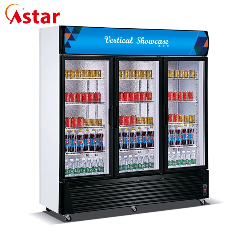 Commercial Upright 3 Doors Deep Freezer Beverage Showcase Display Cooler Refrigerator