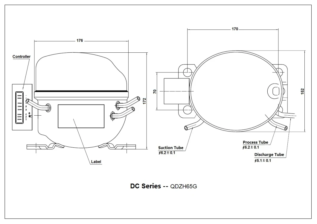 DC Compressor 12/24VDC Qdzh65g R134A for Car Refrigerator Freezer