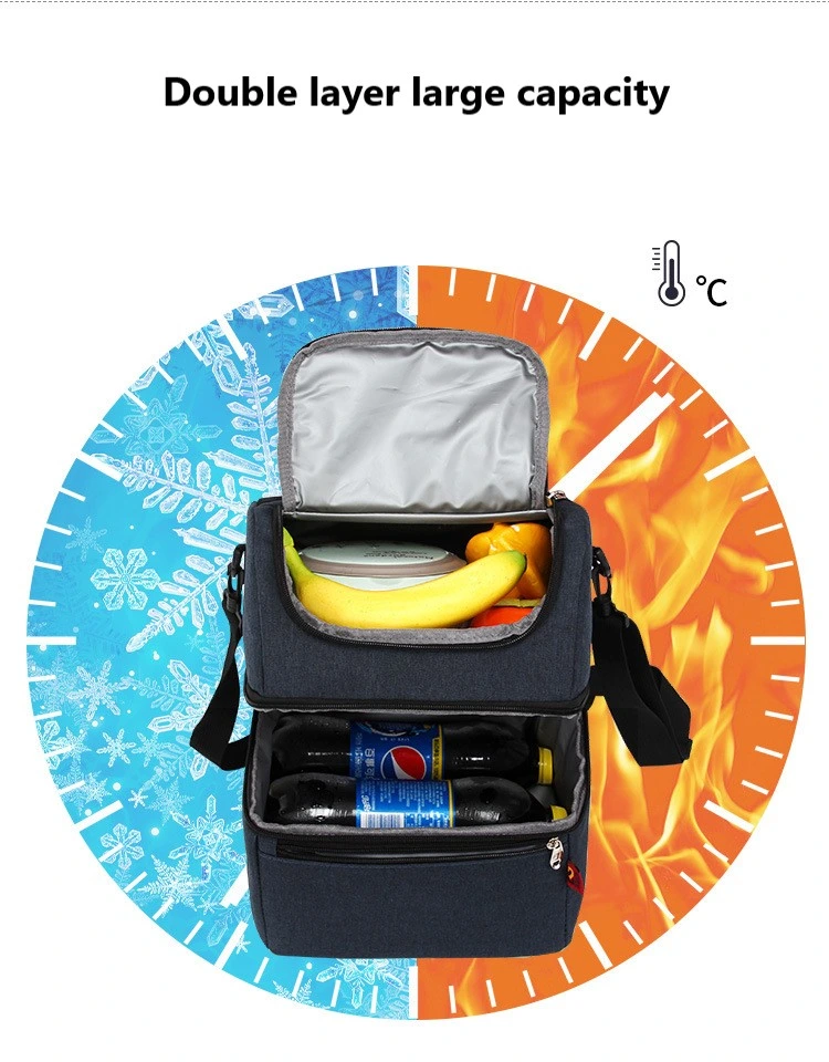 Men Lunch Box, Reusable Waterproof Cooler Tote Bag Double Compartment Cooler Bag