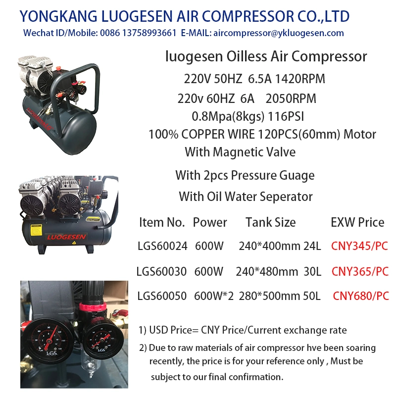 Car Mini AC Oil Free Oilless High Pressure Portable Screw Rotary Piston Air Pump Compressor Compressors