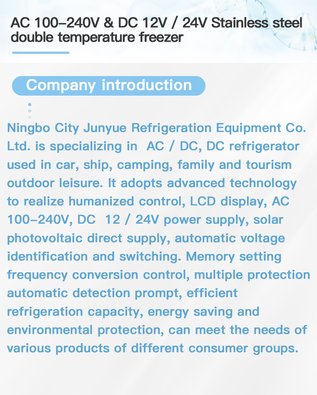 Two-Door DC 12V 50L Compressor Mini Camping Portable Car Stainless Steel Fridge Freezer