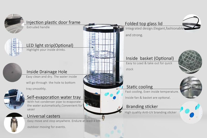 Top Open Lid Can Cooler Refrigerator Round Barrel Beverage Cooler Fridge