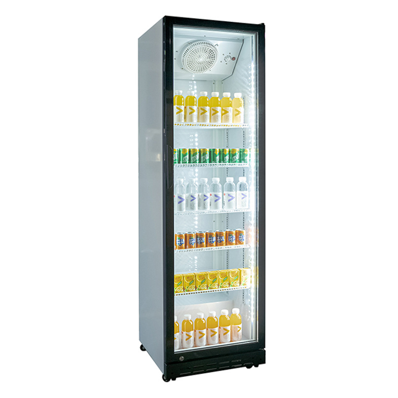 High Standard Compressor Cooler Commercial Energy Drink Upright Showcase Glass Door Cooler 388 Liters Beverage Refrigerator
