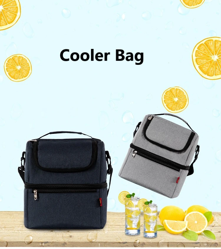 Men Lunch Box, Reusable Waterproof Cooler Tote Bag Double Compartment Cooler Bag