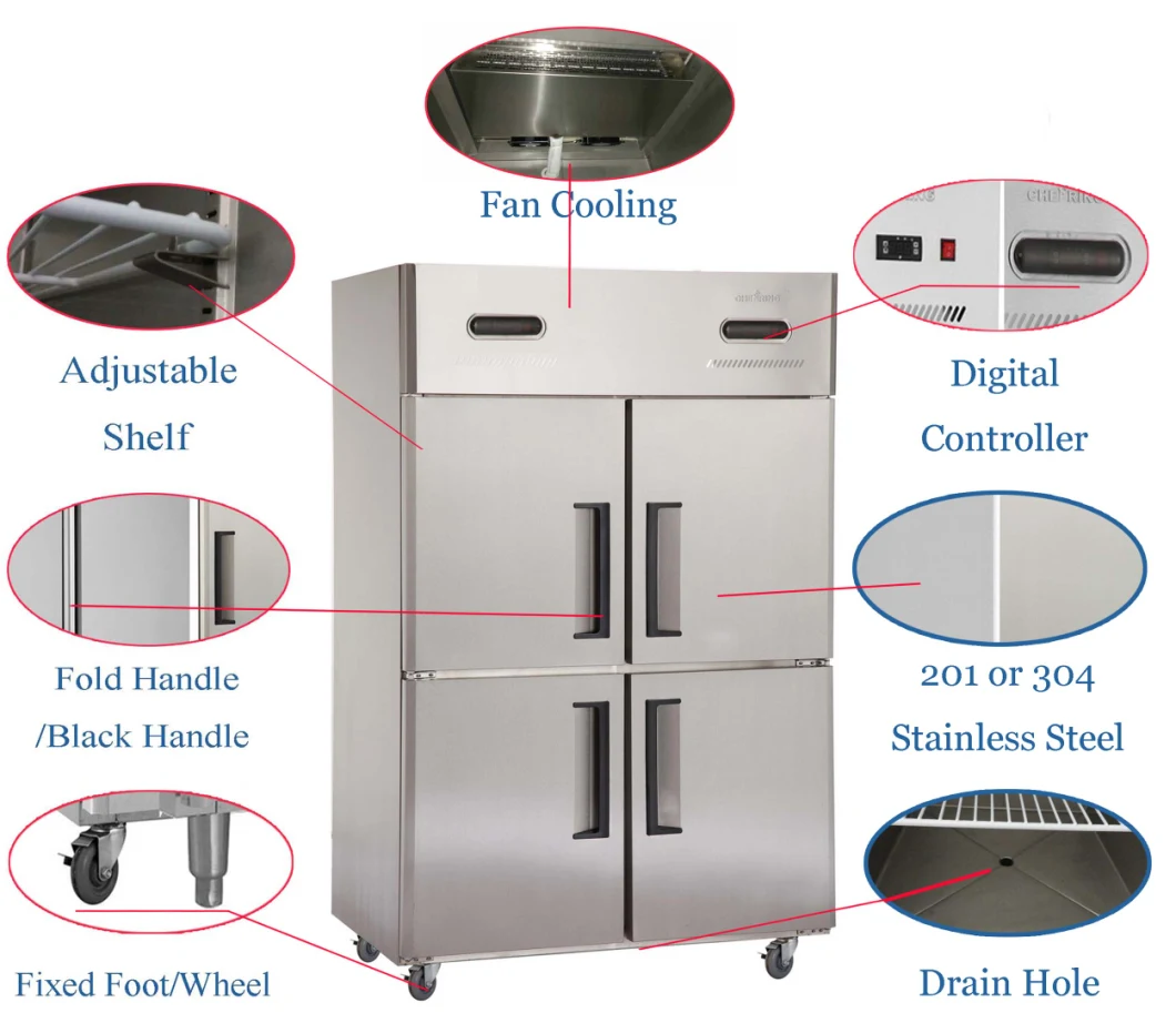 Commercial Wholesale 4-Door Stainless Steel Kitchen Freezer Cooler Refrigerator Fridge