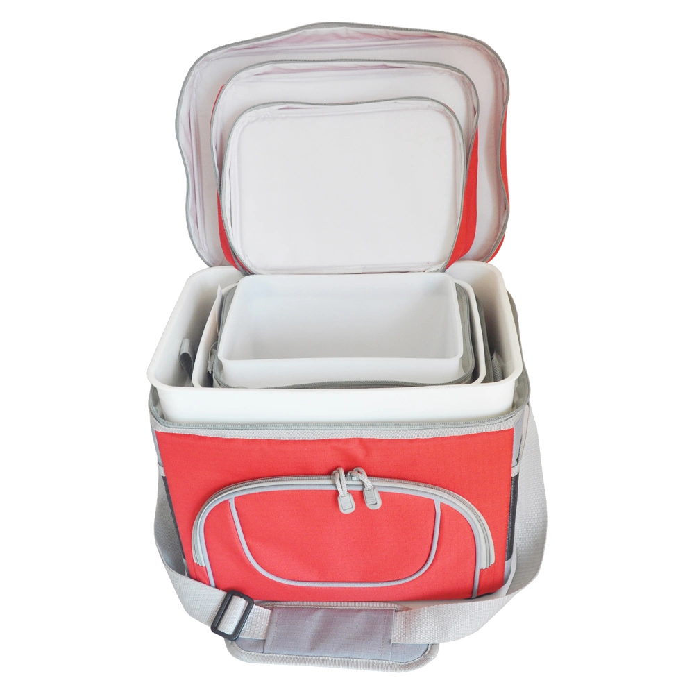Thermal Insulated Cooler Bag with Interior Plastic Box for Picnic Camping