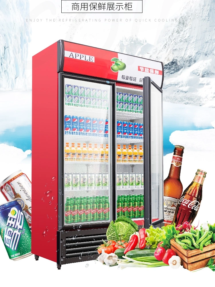 Supermarket Display Refrigerators Two Glass Door Beer Fridge Beverage Cooler Upright Cold Drink Fridge