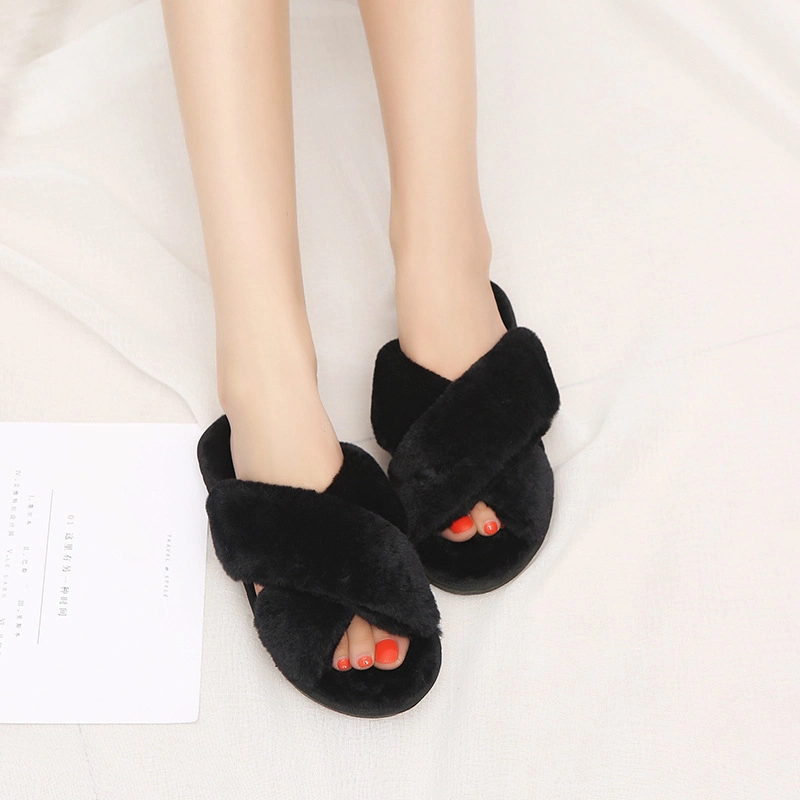 China Factory Supply Custom Made Woman Plush Faux Fur Slide Sandal Girl Slide Slipper for Woman