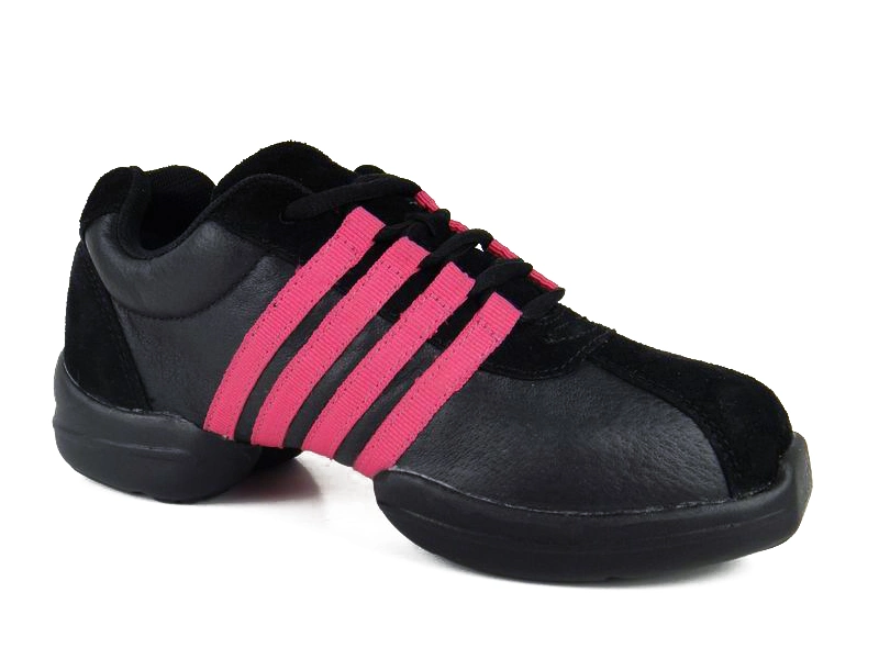 Black/Pink Leather Breathable Modern Jazz Practice Dance Sneakers Shoes for Women