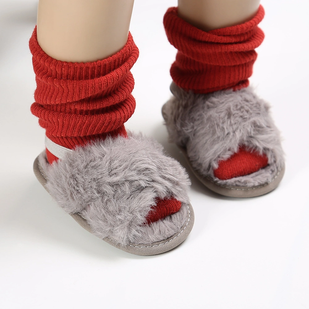 Wholesale Cozy Baby Girls Fur Slippers Sandals, Toddlers Wakling Shoes, Kid Shoe