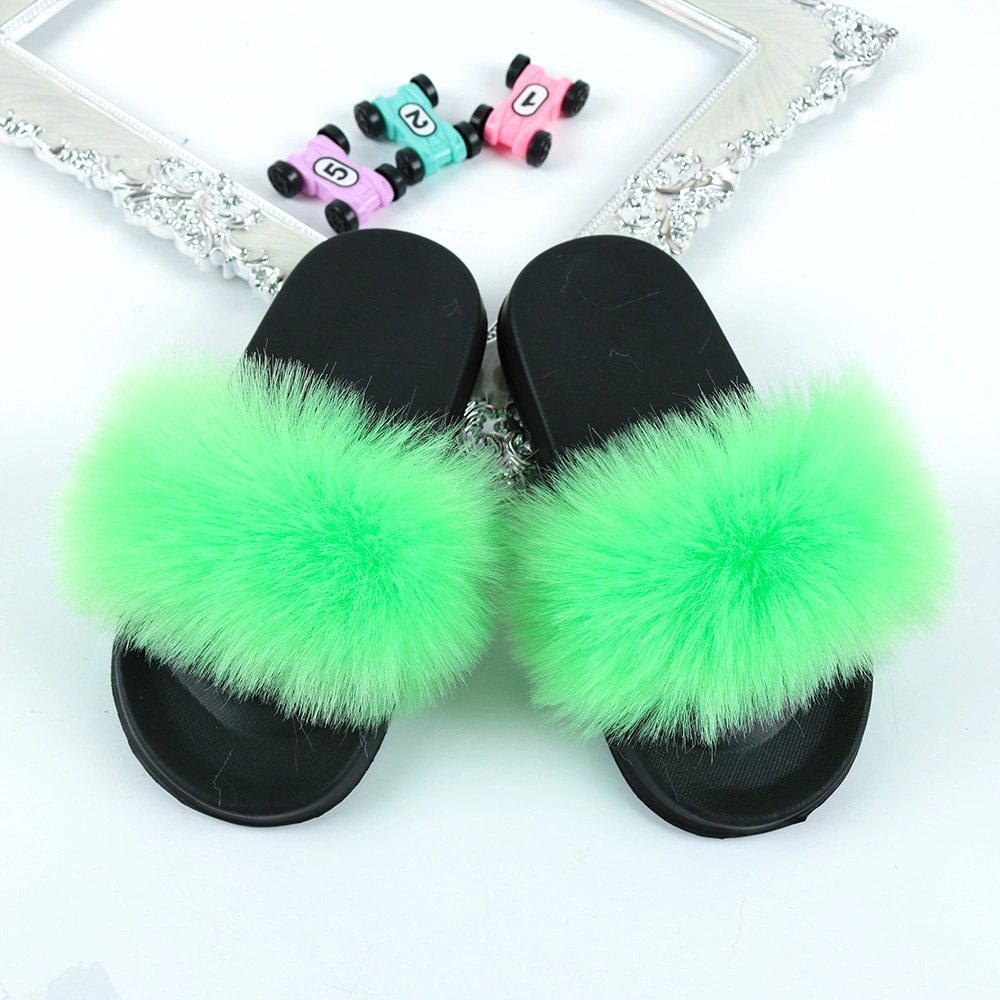 2020 Hot Selling Kids Shoes Girl Shoe Fur Slippers, Soft EVA Outsole Fur Slides for Girls