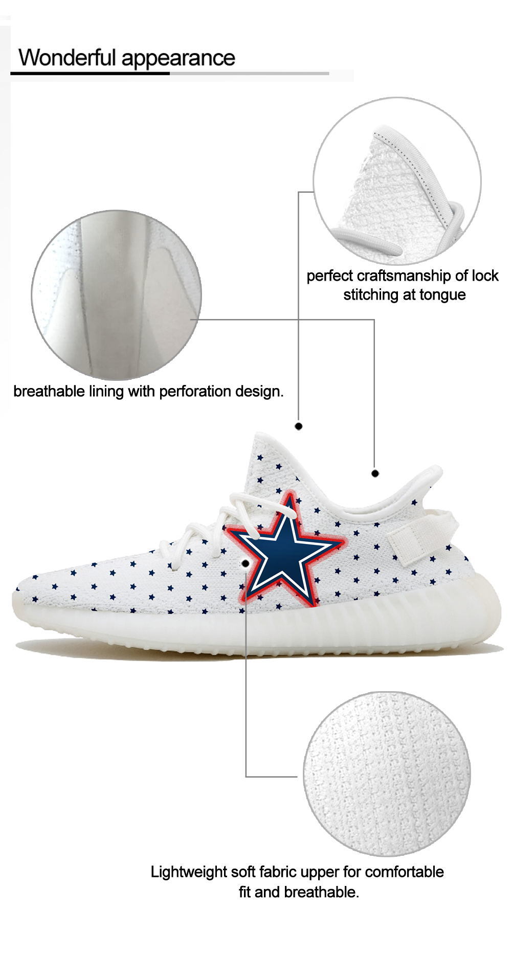 Custom Shoes for Team Cowboys 350V2 Design Your Own Fashion Sneakers