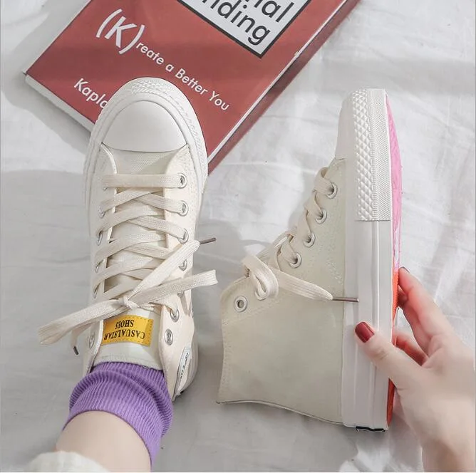 Color Grading Casual Canvas Shoes High Cut Vulcanized Sneakers for Custom Logo