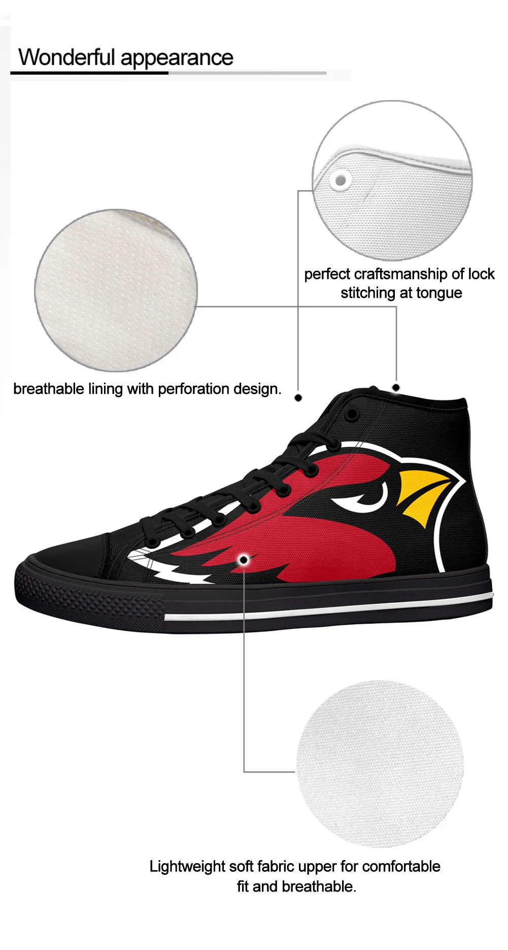 Custom Shoes for Team  Cardinals High-Cut Design Your Own Fashion Sneakers