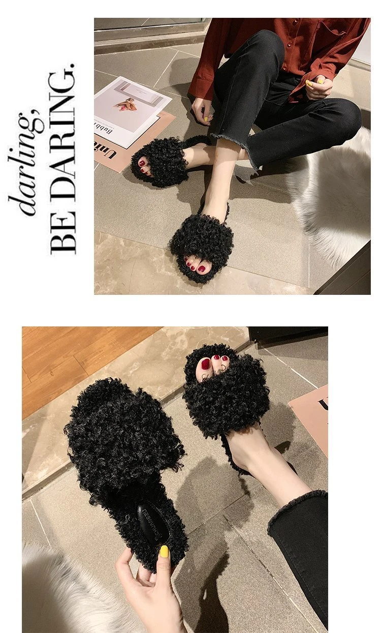 2020 Fashion Wholesale Fur Slippers Candy Color Girls Flip Flops Non-Slip Sandals Fur Slippers