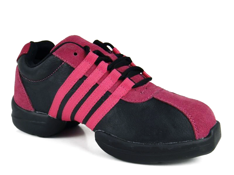 Black/Pink Leather Breathable Modern Jazz Practice Dance Sneakers Shoes for Women