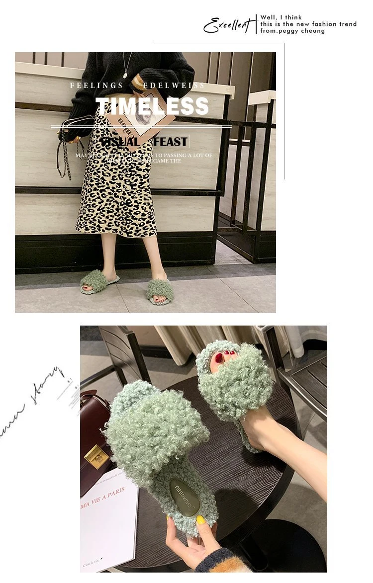 2020 Fashion Wholesale Fur Slippers Candy Color Girls Flip Flops Non-Slip Sandals Fur Slippers