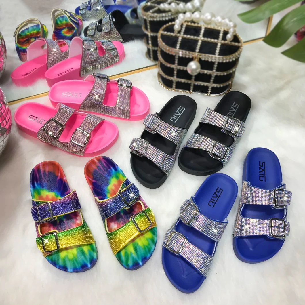 2021 Luxury Glitter Women Sandals Slippers, Two Straps Fashion Women Shoes, Shoes for Lady