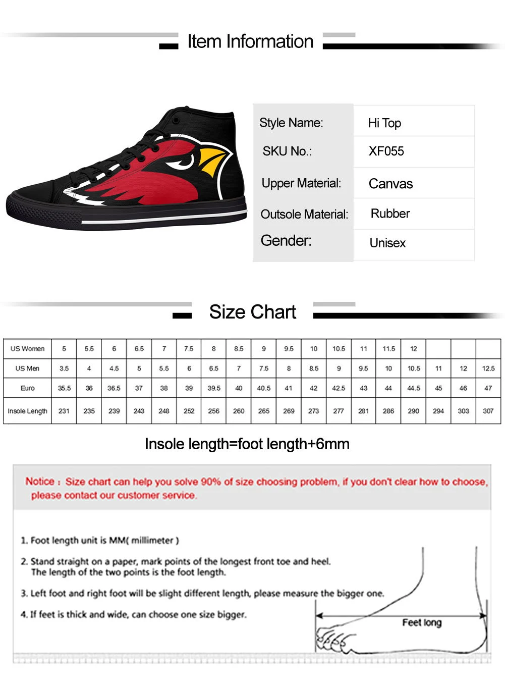 Custom Shoes for Team  Cardinals High-Cut Design Your Own Fashion Sneakers