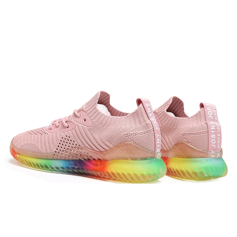 New Fashion Fly Knitting Upper Women Sport Shoe Rainbow Color Sole Sneakers