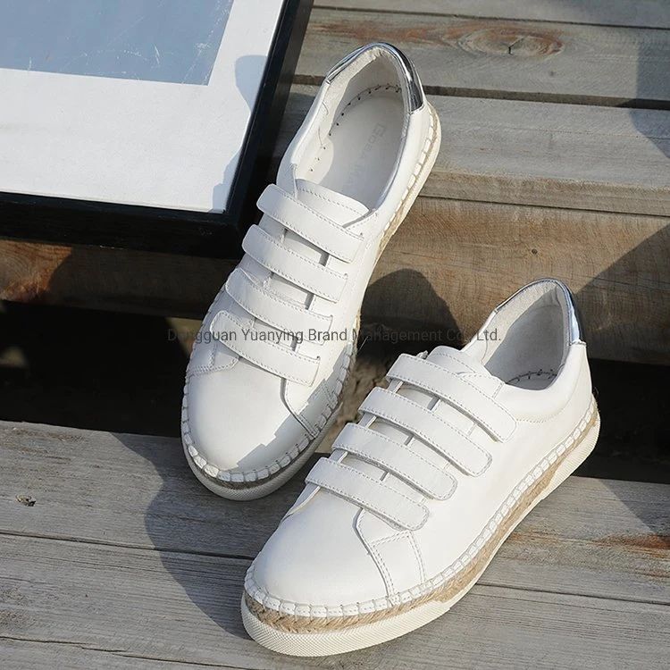 New Espadrille Cup Sole Sneakers Velcro Strap White Sneakers Women Casual Shoes