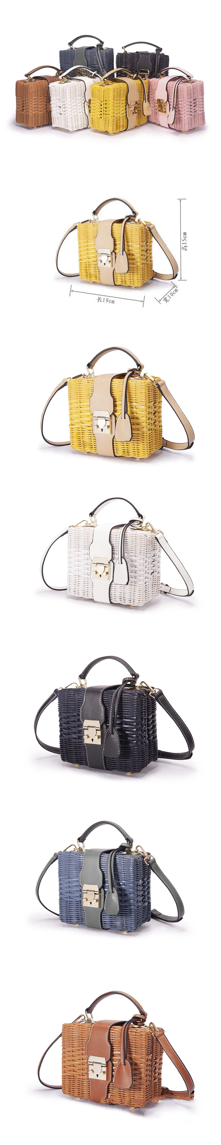 Factory Best Selling Shoe Set Custom Designer Handbag White Summer Beach Straw Rattan Shoulder Bag