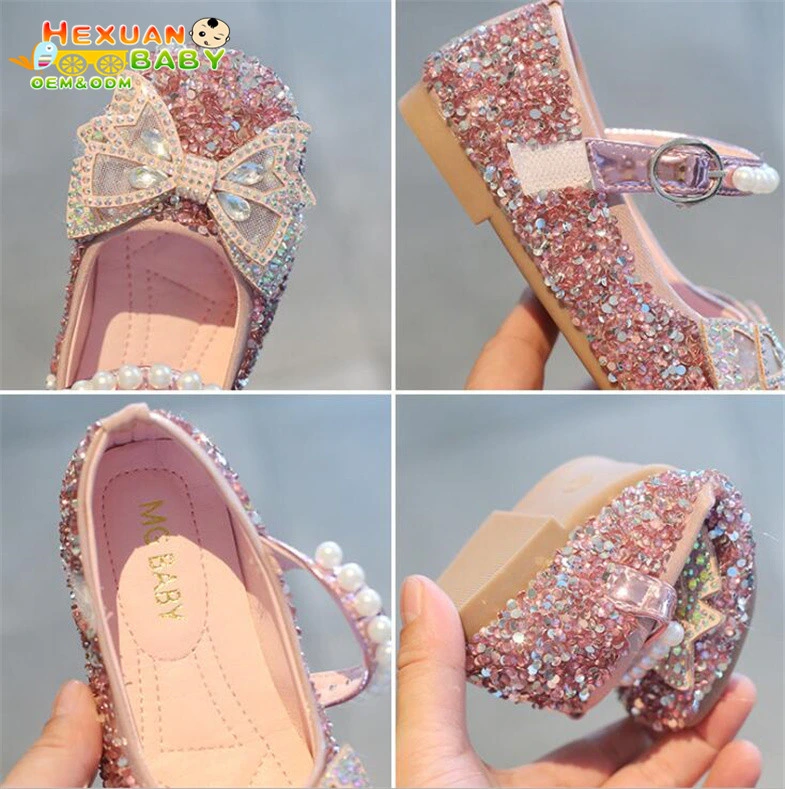 Children Kids Shoes Girls Casual Fashion Sandals Pearl Bling Sequins Dance Party Soft Princess Shoes