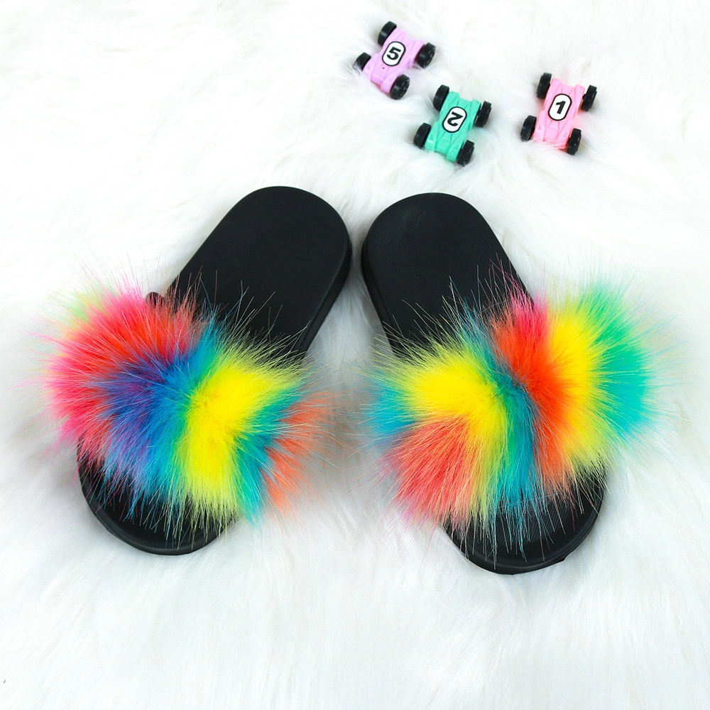 Kid Shoe Factory Price Kids Fur Slides, Mixed Color Kid Slippers, Kid Shoe for Girls