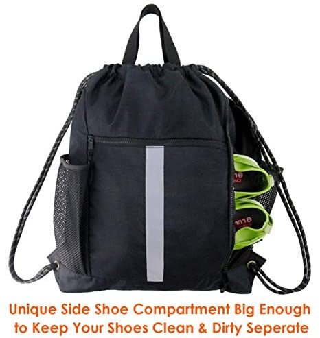 Sports Gym Drawstring Backpack Bag with Shoe Compartment
