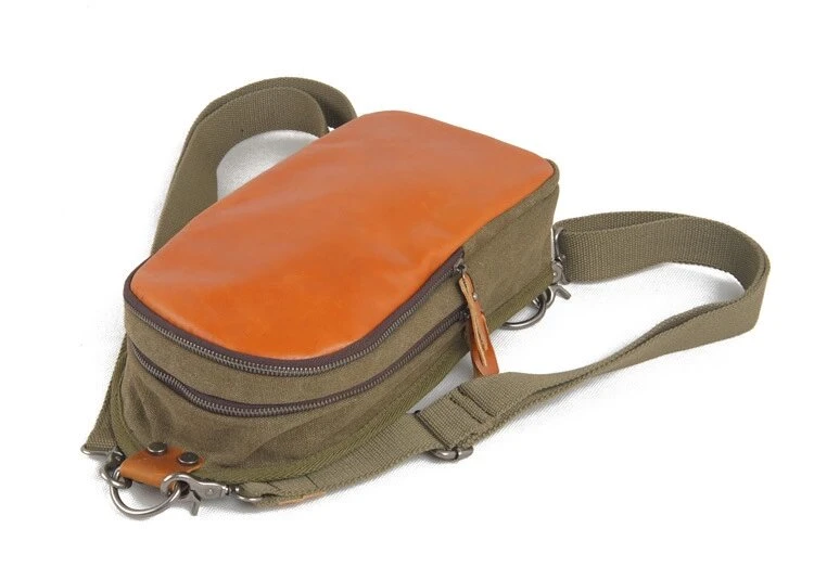 Shoulder Waterproof Messenger Cotton Canvas Leather Sling Crossbody Bag for Man