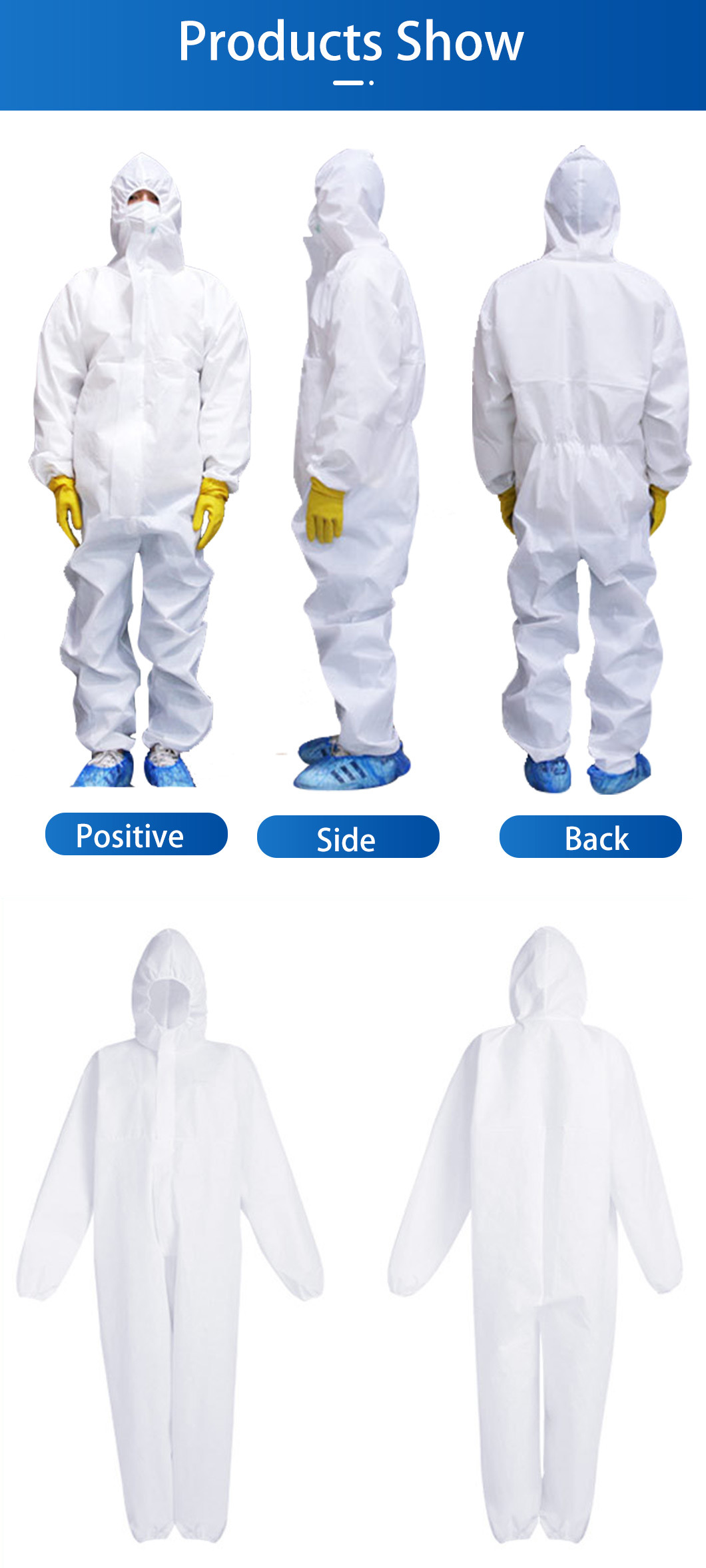 White Polypropylene Nonwoven Fabric Waterproof Safety SMS Microporous Protection PPE Suit Disposable Coverall