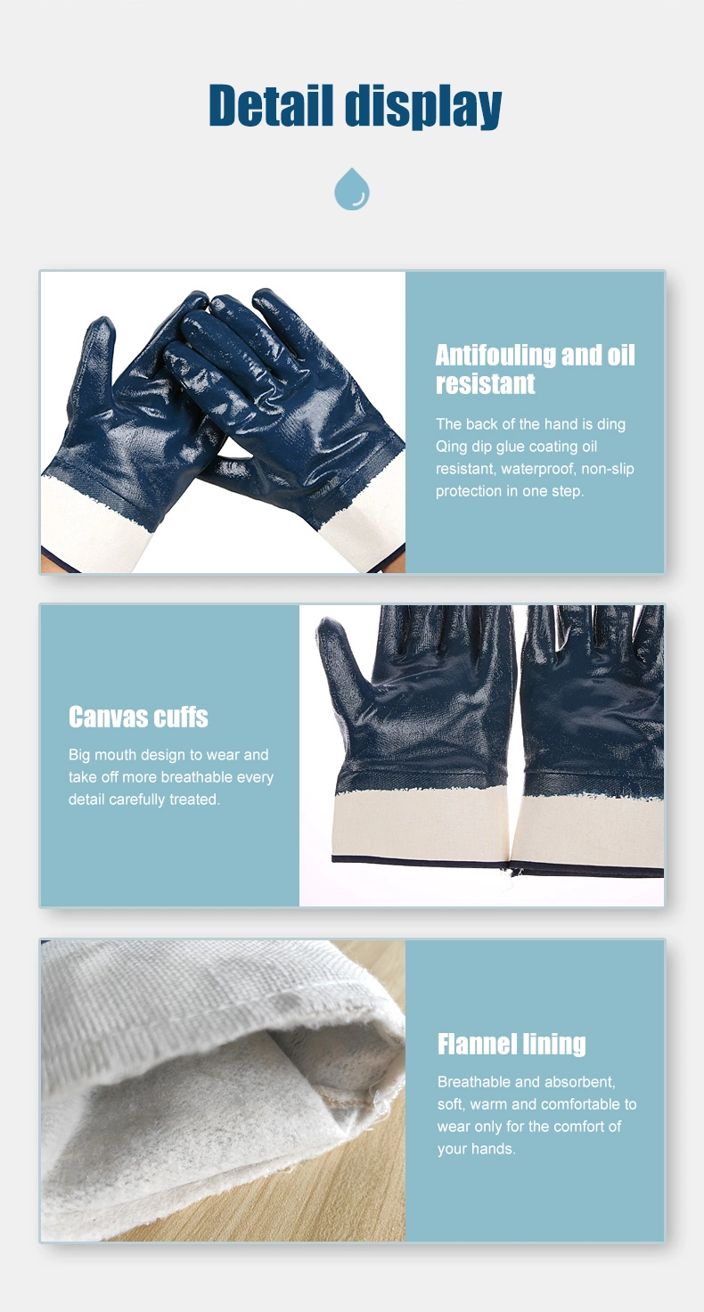 Construction Polyester Nitrile Coating Oil Proof Waterproof Mechanics Nitrile Gloves for Safety Working