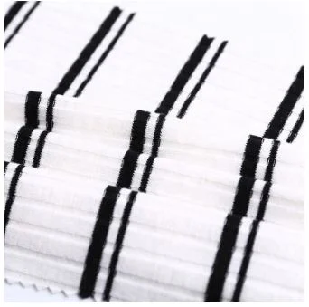 White and Black Yarn Dyed Feeder Stripe Knitted Flat Back Rib Fabric Cuff