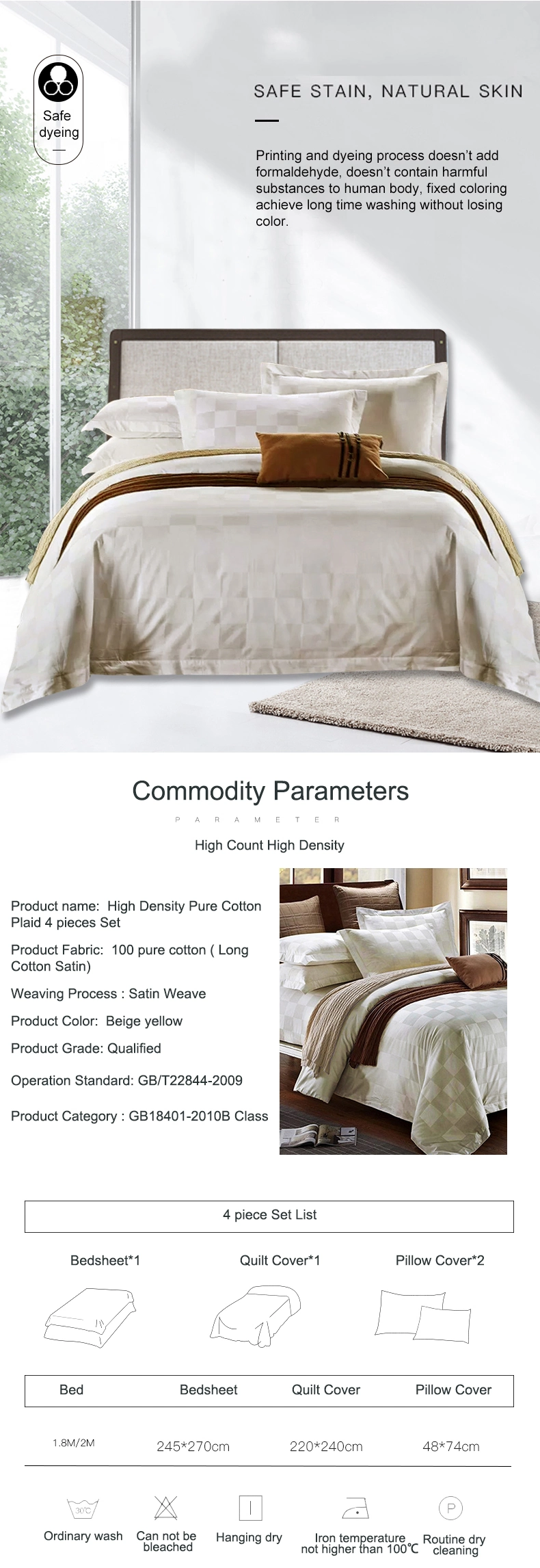 Matrix Textile Hotel Home Fashion Bedroom Premium 100% Cotton Satin Plain Bed Sheet Comforter Bedding
