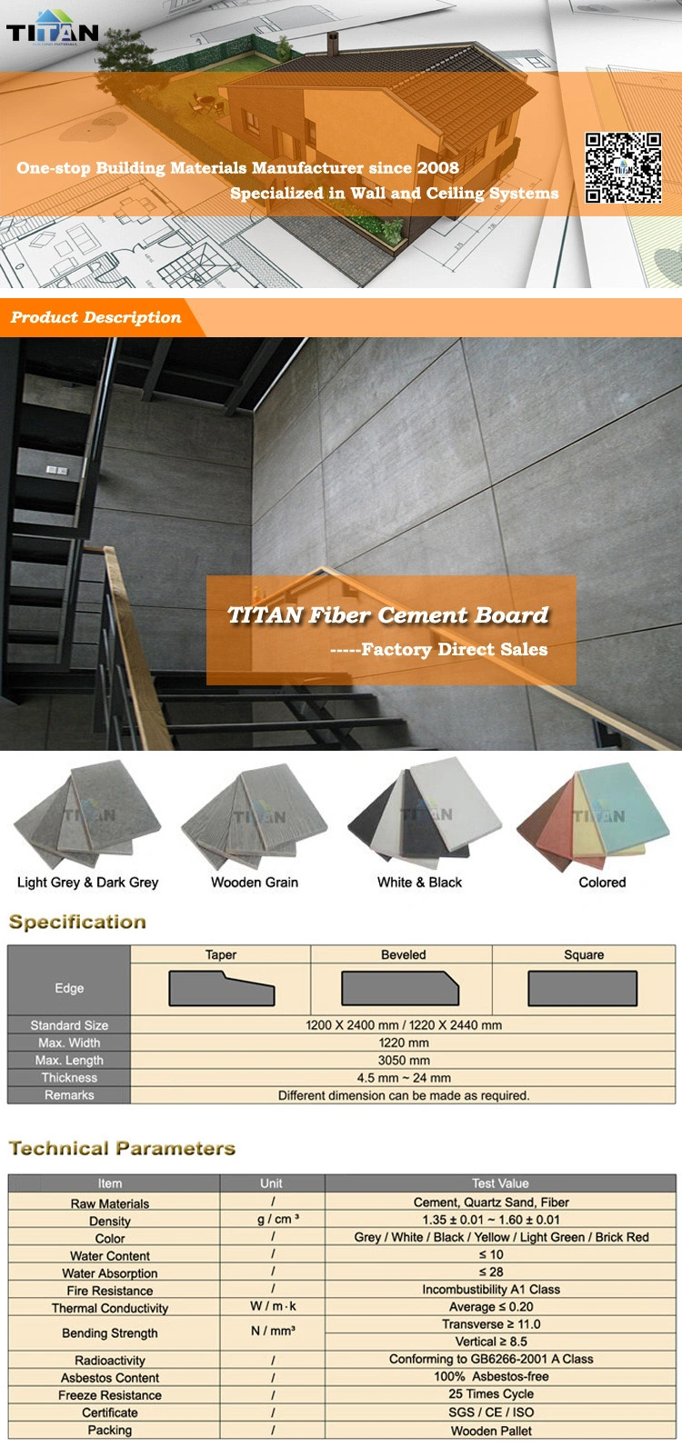 Non Asbestos Waterproof Fiber Cement Sheet Wall Panel