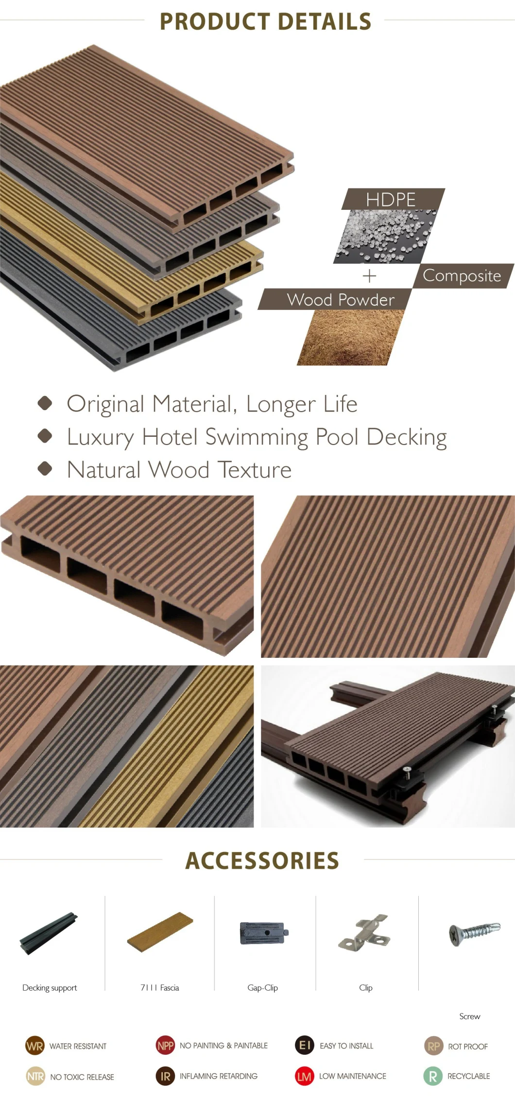 60%PE Outdoor WPC Timber New Composite Timber|Wood Plastic Composite Timber Boards/Deck Boards/Deck Flooring