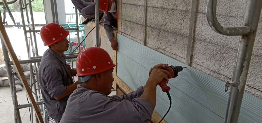 Renew Wall Face Wood Grain Fiber Cement Cladding Prefabricated Houses Villa Cladding