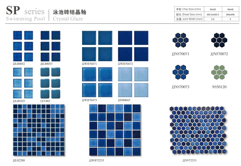 Classic 25X25mm Square Mosaik Waterproof Non-Slip Glazed Blue Mixed Mosaic Pool Tiles Ceramic