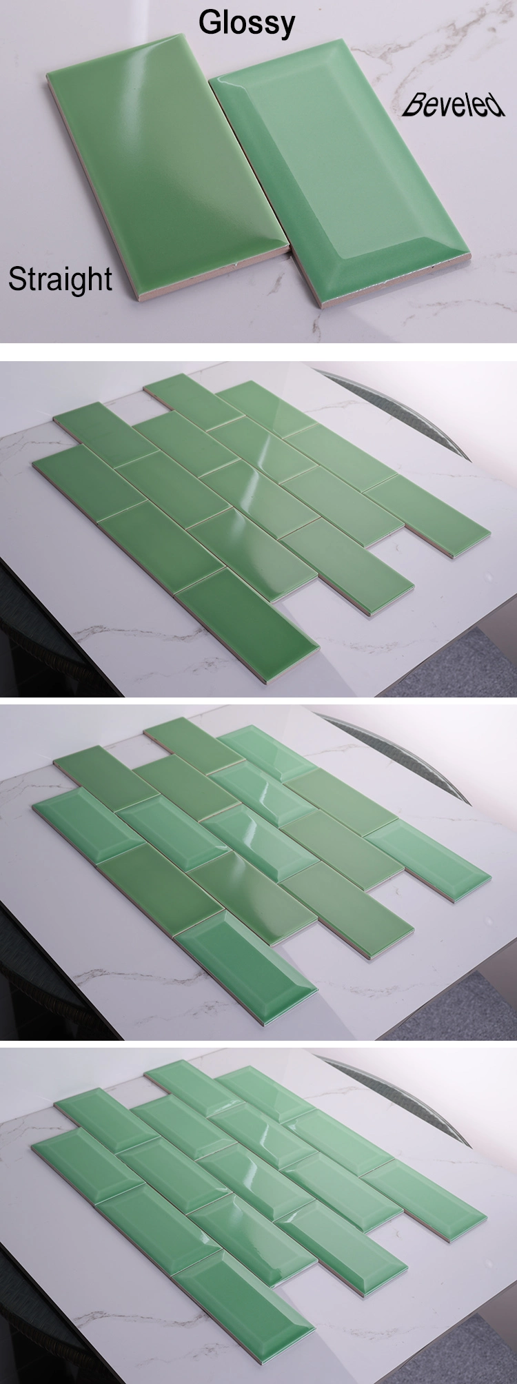 3X6inch/7.5X15cm Green Glossy Ceramic Wall Border Tile Decoration