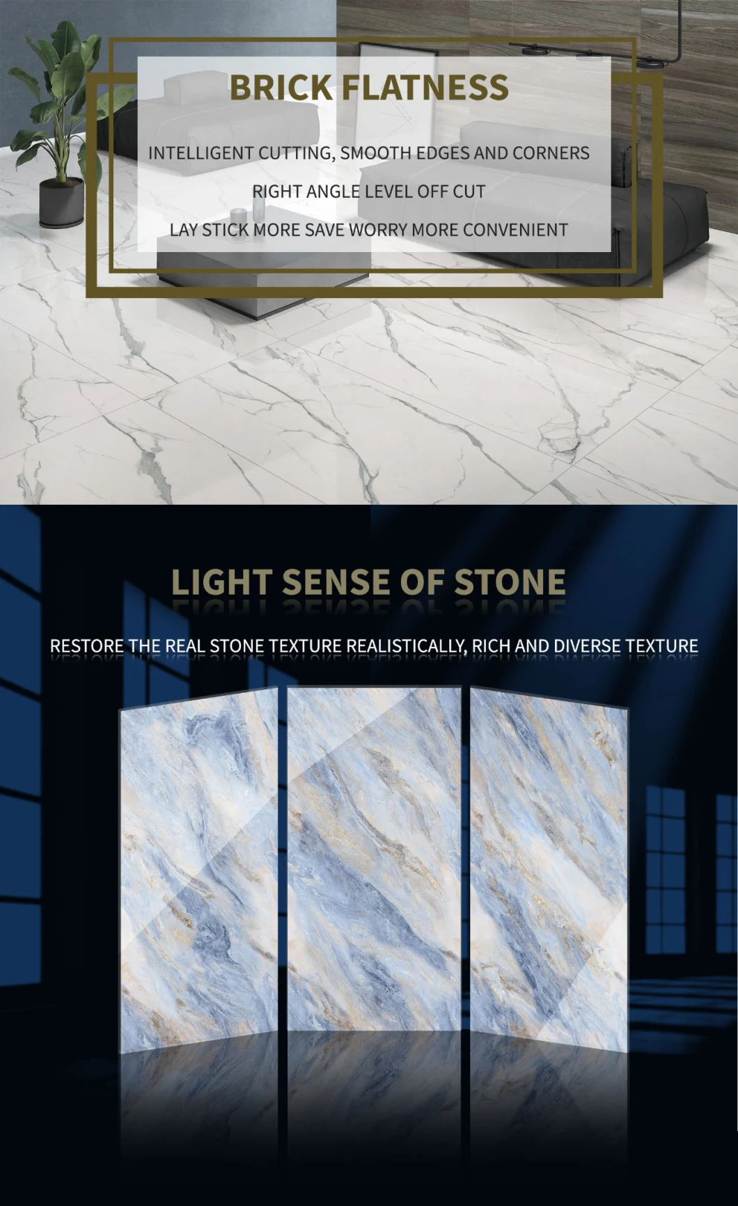 Polished Ceramic Tiles with Natural Texture Design, Glazed Porcelain, High-Quality Smooth Floor Tiles