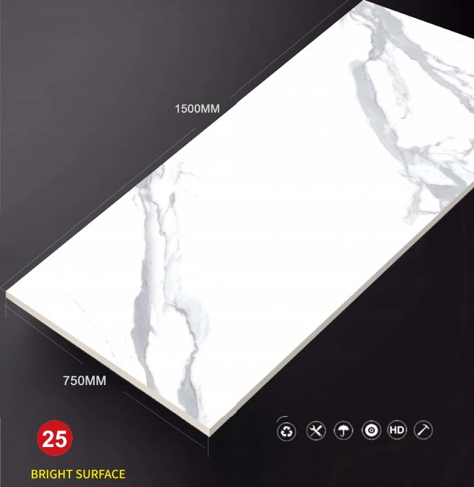 750X1500mm Full Body Cararra White Marble Look Ceramic Porcelain Tile Indoor Tile