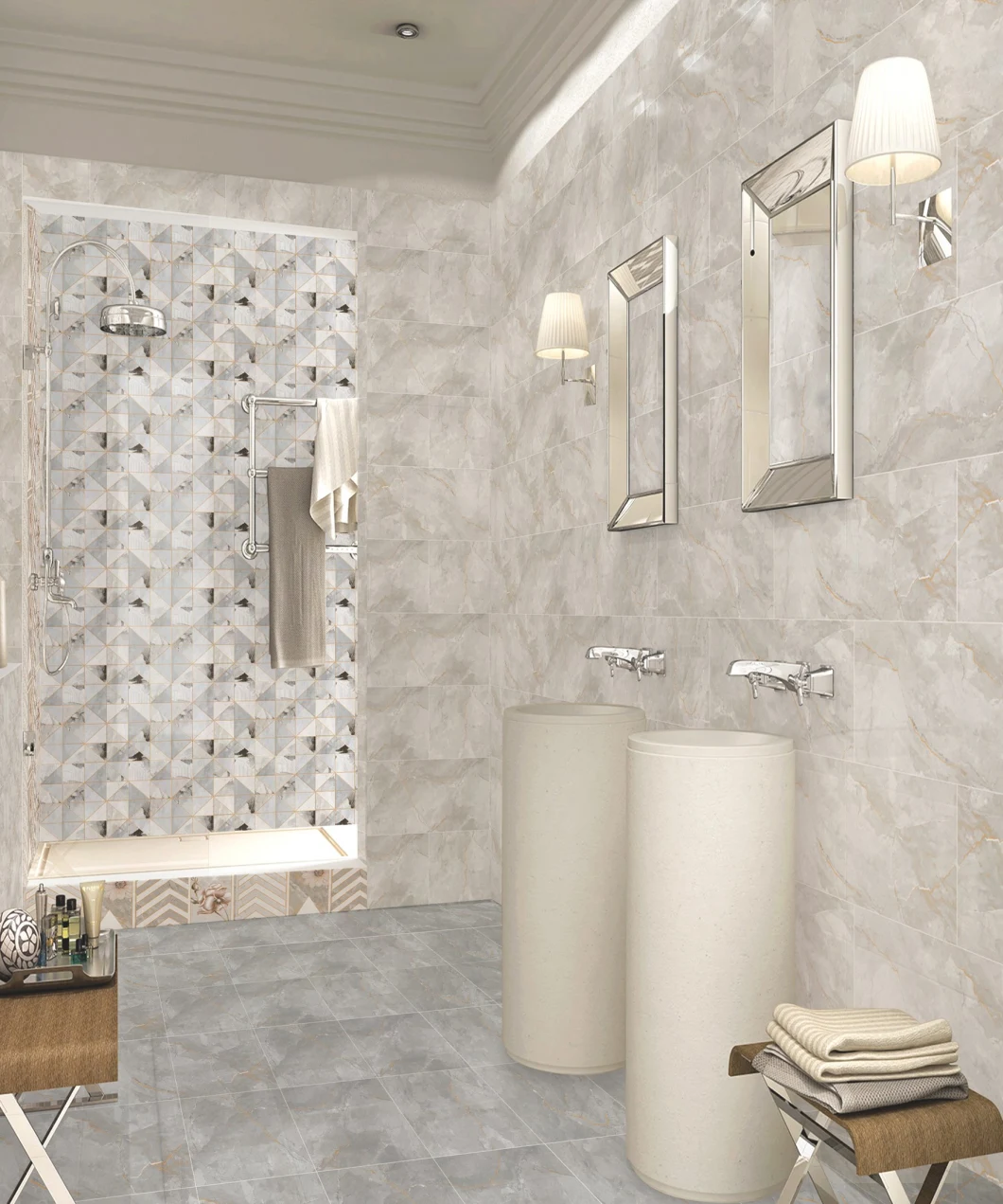 Matt Surface Bathroom Marble Grey Ceramic Glazed Wall Tiles