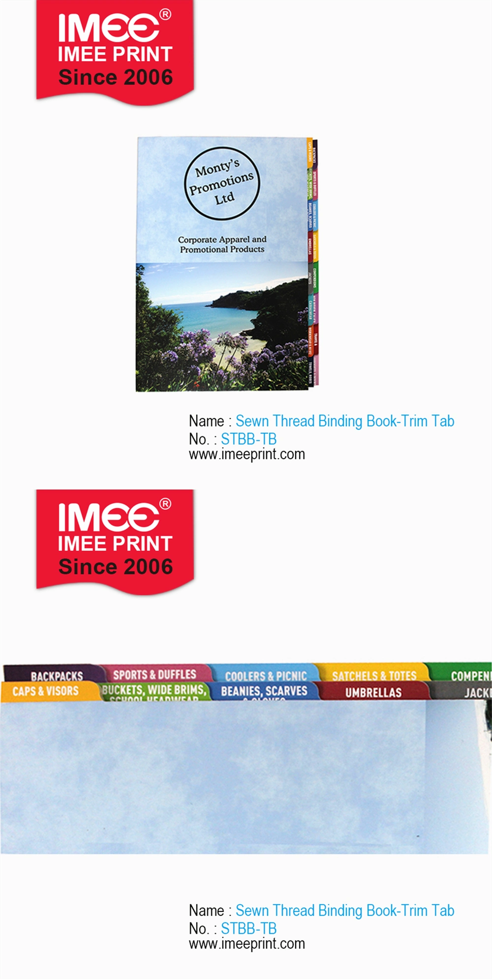 Imee Printing Custom Burst Booklet Softcover Trim Tab Sewn Thread Binding Book