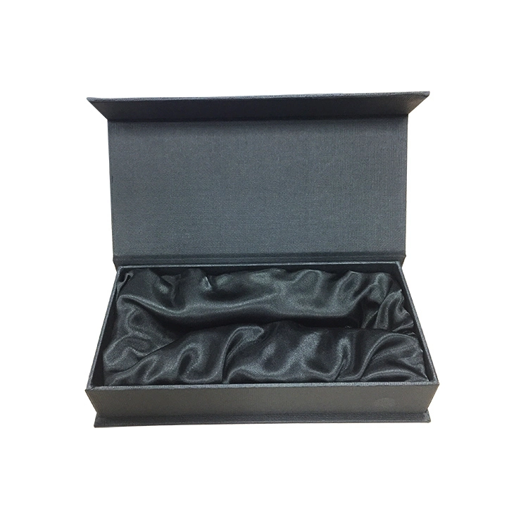 Wholesale Custom Size Printing Clothing Cosmetic Packaging Magnetic Black Gift Box with Satin